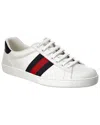 Gucci Leather Sneakers With Lateral Web Band In White