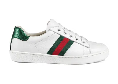 Pre-owned Gucci Ace Leather Sneaker White Red Green (kids) Sneakers In 433148 Cpwe0 9075