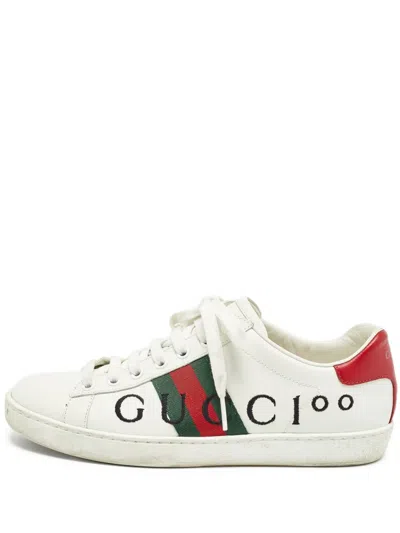 Pre-owned Gucci Ace Leather Sneakers In White
