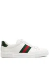 Gucci Ace Web Mixed Leather Sneakers In White