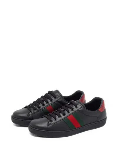 Pre-owned Gucci Ace Leather Sneakers In Black