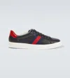 Gucci Ace Leather Sneakers With Lateral Web Band In Black