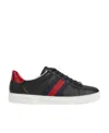 Gucci Ace Leather Sneakers With Lateral Web Band In Black