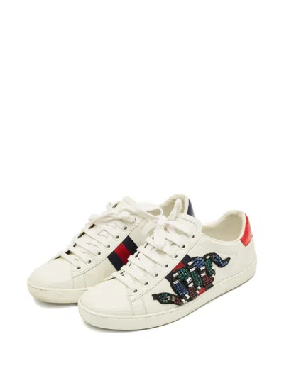 Pre-owned Gucci Ace Leather Sneakers In White