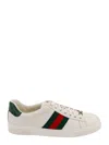 Gucci Ace Leather Sneakers With Lateral Web Band In White