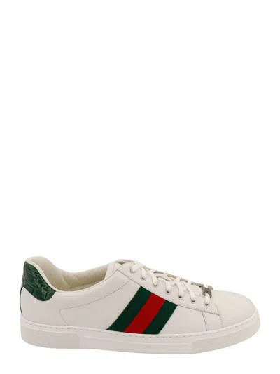 GUCCI ACE LEATHER SNEAKERS WITH LATERAL WEB BAND