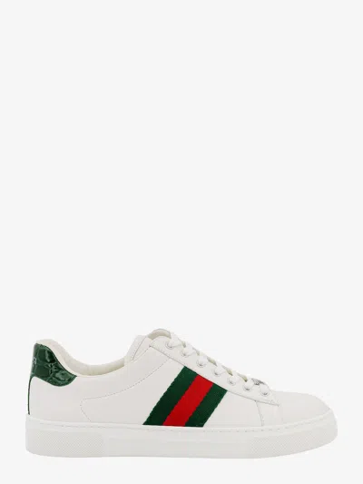 Gucci Women White Leather Ace Sneakers With Web Detail In Multi