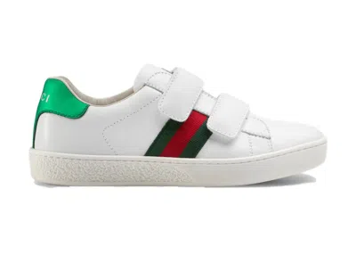 Pre-owned Gucci Ace Leather Strap Sneaker White Red Green (kids) Sneakers In 455448 Cpwp0 9085