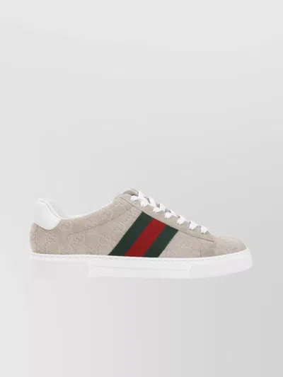 Gucci Men's Ace Suede Monogram Low-top Sneakers In White