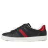 Gucci Ace Leather Sneakers With Lateral Web Band In Black