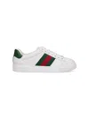 Gucci Ace Leather Sneakers With Lateral Web Band In White