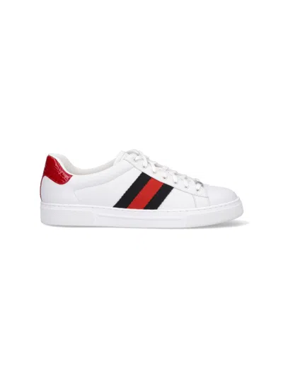 Gucci Ace Web-trim Leather Sneakers In White,red