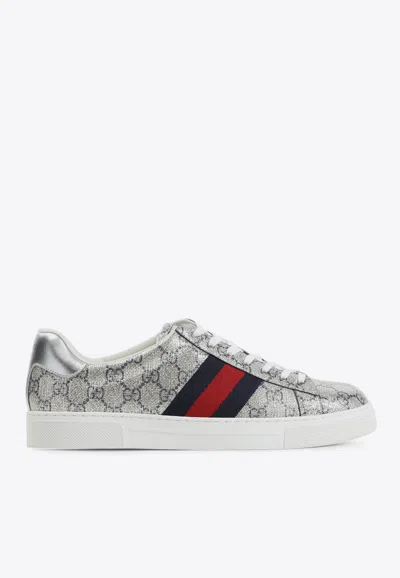 Gucci Ace Lurex Low-top Sneakers In Beige