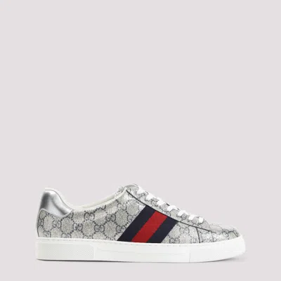 Gucci Ace Lurex Sneakers In Beige Blue Silver
