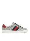 Gucci Gg Supreme Fabric Sneakers With Lateral Web Band In Nude & Neutrals