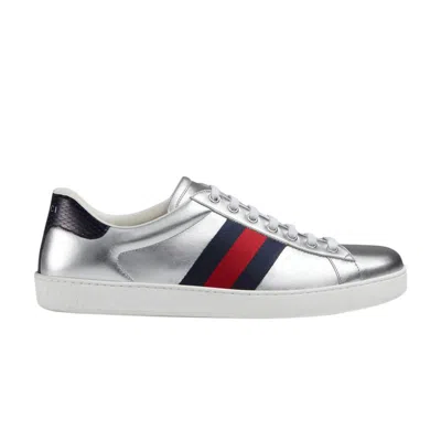 Pre-owned Gucci Ace Metallic Leather | Silver | Men's Size 14