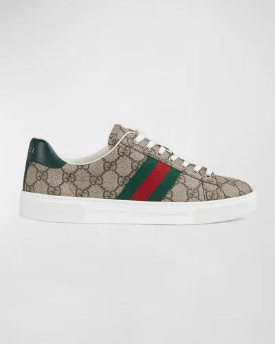 Gucci Ace Monogram Canvas Low-top Sneakers In Multi