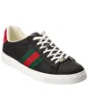 Gucci Ace Leather Sneakers With Lateral Web Band