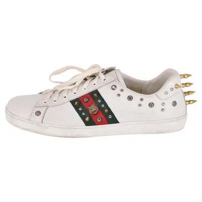 Pre-owned Gucci Ace Punk Web Studded Leather Sneakers In Gray