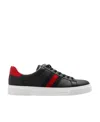 Gucci Ace Leather Sneakers With Lateral Web Band In Black