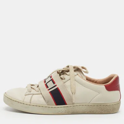 Pre-owned Gucci Ace Size 36 Cream/red Leather Web Band Low Top Sneakers