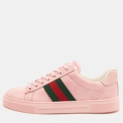 Pre-owned Gucci Ace Size 36 Pink Gg Crystal Canvas Low Top Sneakers