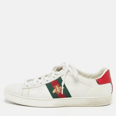 Pre-owned Gucci Ace Size 36.5 White Leather And Python Embossed Lace Up Sneakers