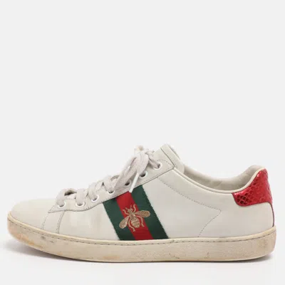 Pre-owned Gucci Ace Size 37 White Leather And Python Embossed Leather Low Top Sneakers