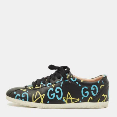 Pre-owned Gucci Ace Size 37.5 Black Ghost Print Leather Low Top Sneakers