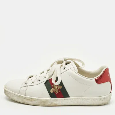 Pre-owned Gucci Ace Size 38 White Leather Low Top Sneakers