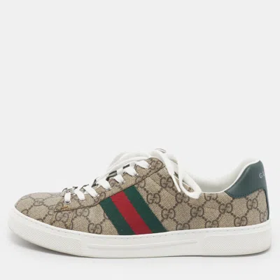 Pre-owned Gucci Ace Size 39 Beige/brown Gg Supreme Canvas And Low Top Sneakers