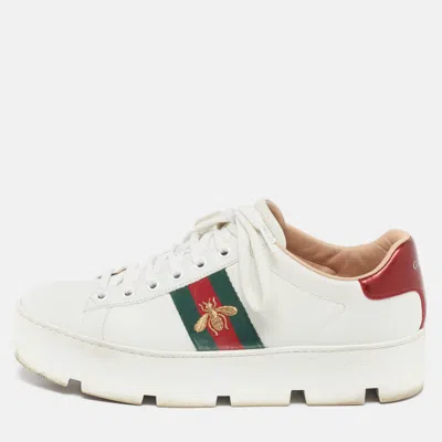 Pre-owned Gucci Ace Size 39 White Leather Platform Low Top Sneakers