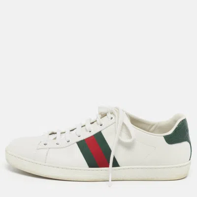 Pre-owned Gucci Ace Size 39.5 White Croc Embossed Leather And Leather Lace Up Sneakers
