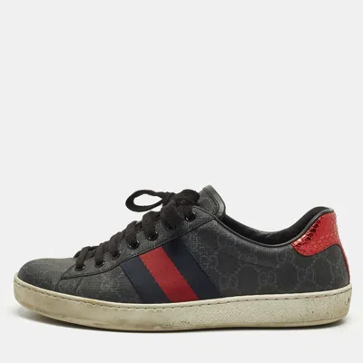Pre-owned Gucci Ace Size 40.5 Black Gg Supreme Canvas Low Top Sneakers