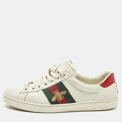 Pre-owned Gucci Ace Size 41.5 White Leather And Python Embossed Leather Lace Up Sneakers