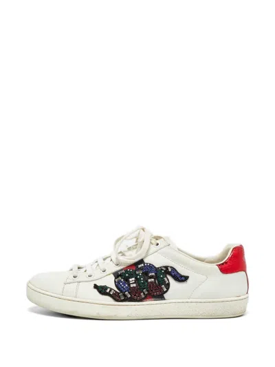 Pre-owned Gucci Ace Snake-motif Sneakers In White