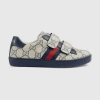Gucci Blue Ace Sneakers For Kids With All-over Gg Logo In Blue