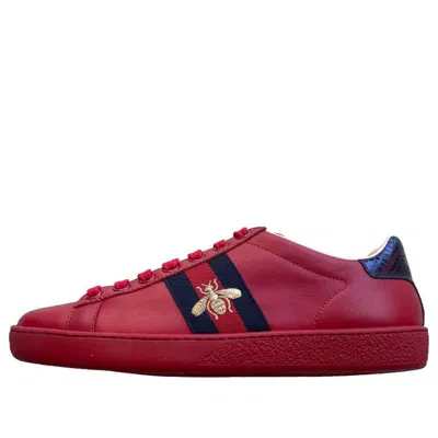 Gucci Ace Sneaker With Embroidered Bee 'red Navy' In Multi