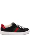 Gucci Ace Leather Sneakers With Lateral Web Band In Black