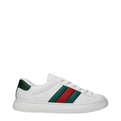 GUCCI GUCCI ACE SNEAKERS MEN'S LEATHER WHITE/GREEN