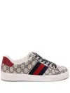 Gucci Gg Supreme Fabric Sneakers With Lateral Web Band In Neutrals