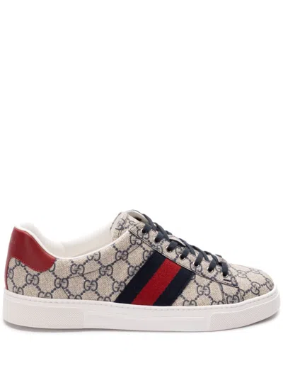 Gucci Men Ace Gg Supreme Fabric Sneakers In Gray