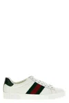 Gucci Leather Ace Sneakers Studded Heel Perforated Upper Rubber Sole In White