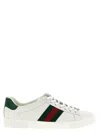 Gucci Ace Leather Sneakers With Lateral Web Band In White