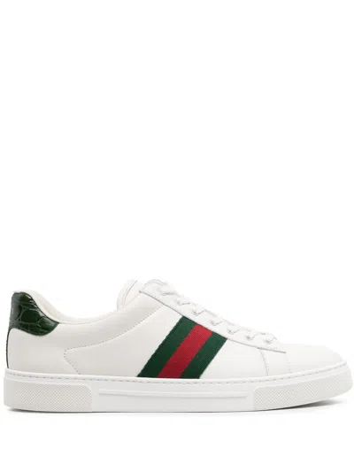 Gucci Women White Leather Ace Sneakers With Web Detail In Multi