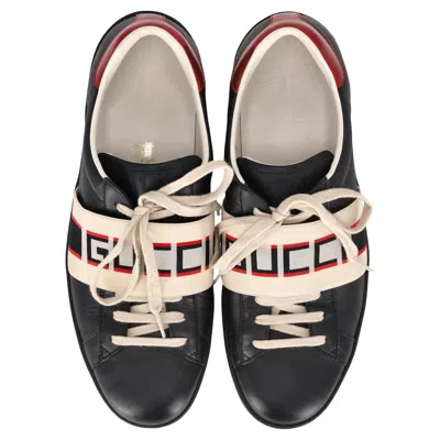 Pre-owned Gucci Ace Stripe Calfskin Leather Sneakers In Sand
