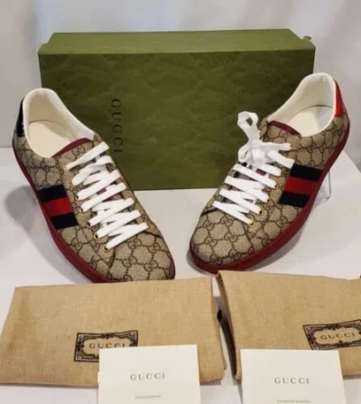 Pre-owned Gucci Ace Supreme Gg Ssima Logo Web Stripe Flat Sneakers Shoes $750 | Us 10 In Multicolor