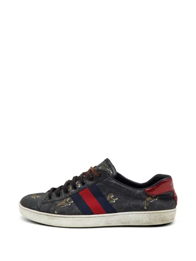Pre-owned Gucci Ace Tiger Printed Sneakers In Black