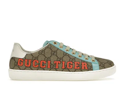 Pre-owned Gucci Ace Tiger (women's) Sneakers In Beige/ebony/orange In Multi