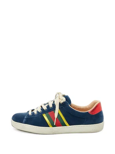 Pre-owned Gucci Ace Velvet Sneakers In Blue